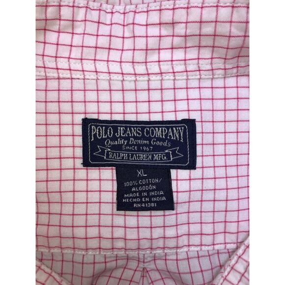 Polo Jeans Company, Men's Button Up Shirt, Pink Check, Cotton, Size X Large - Picture 3 of 5